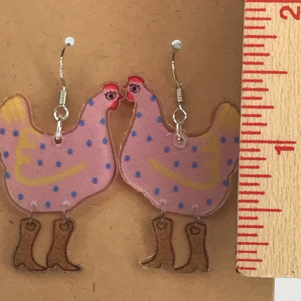 Pink Chicken Earrings for Bird Lovers  Fashion Jewelry
